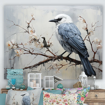 Misty Blue Ray Bird On Branch - Bird Wall Art Prints